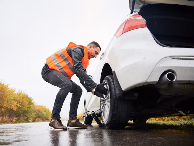 Roadside assistance changing tyre