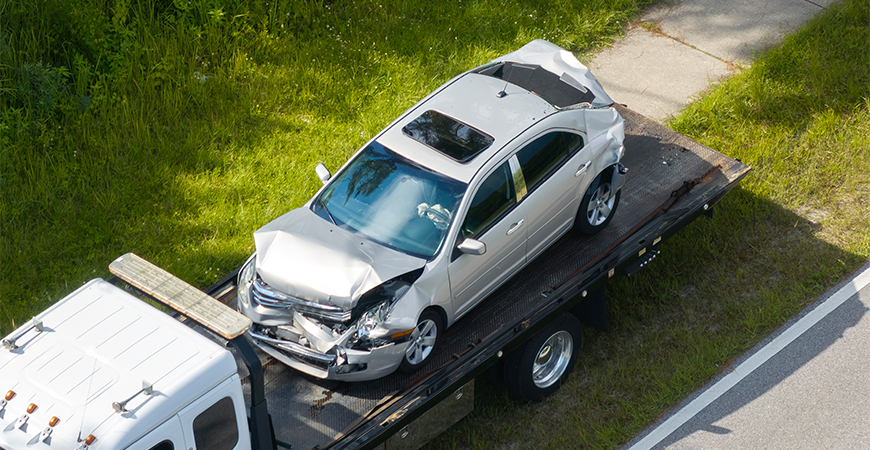 Vehicle being recovered after accident
